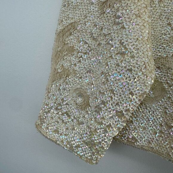 Vintage 50s 60s All Over Iridescent Sequin Art Deco Inspired 3/4 Sleeve Cropped - Picture 13 of 16